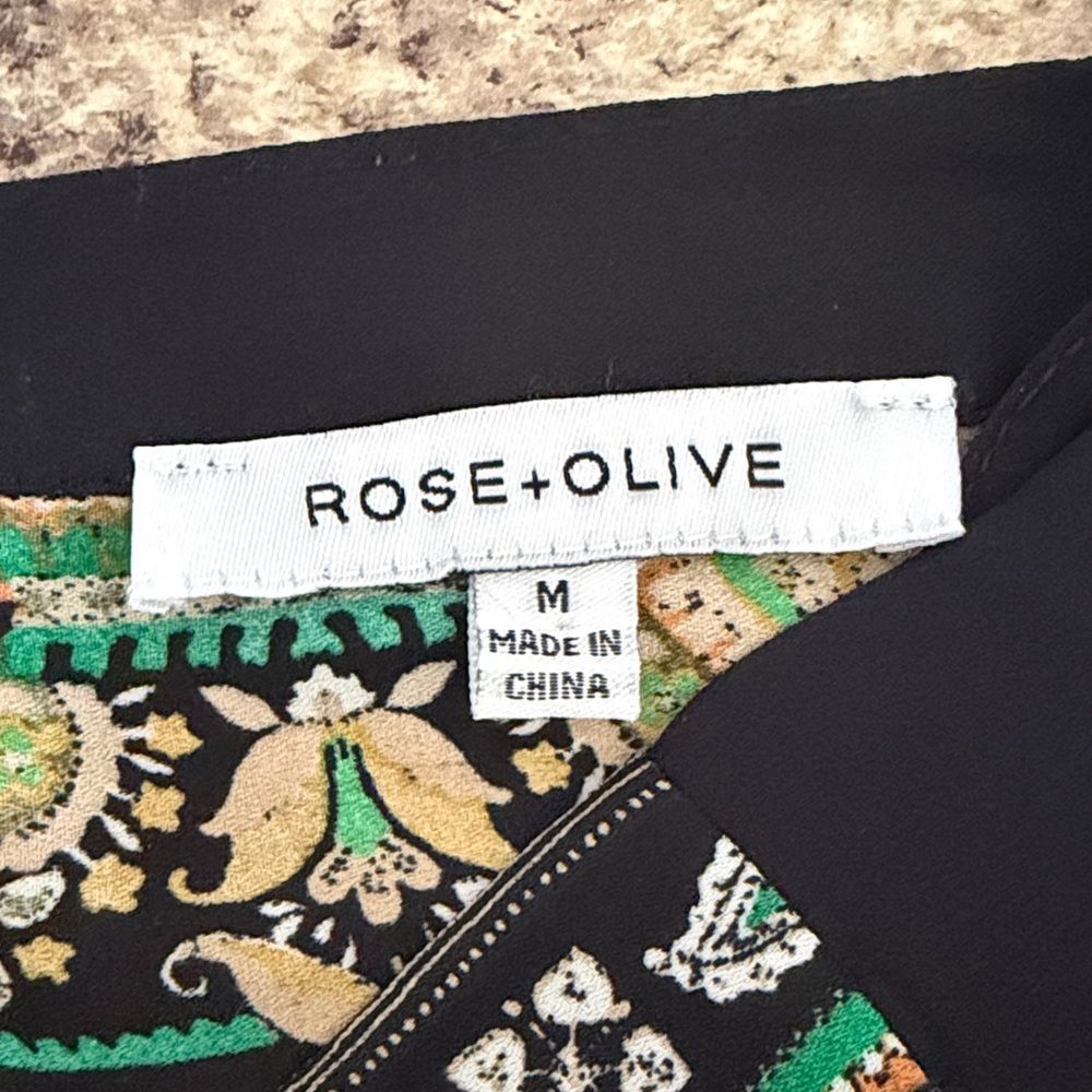 Rose & Olive Black and Green Floral Blouse Sz M. RS - Picture 3 of 5